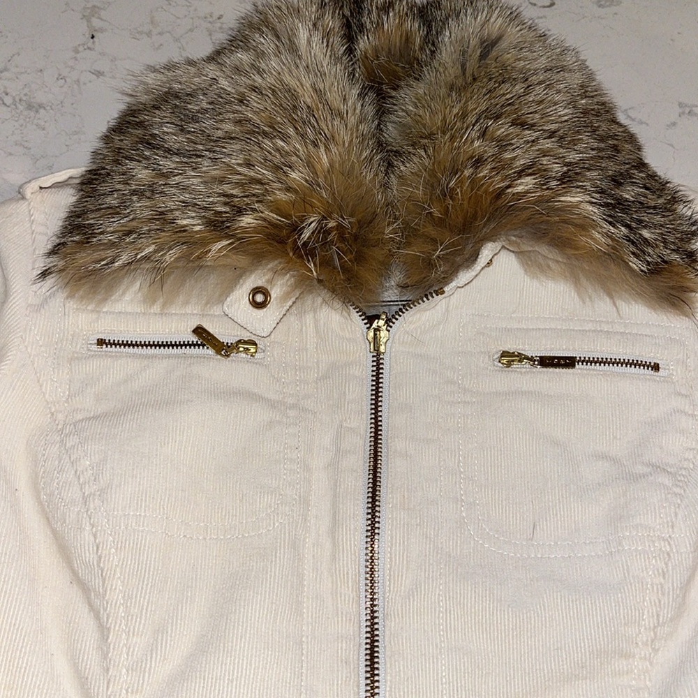 Tory Burch sz 4 Military Style Fur Collar Corduroy Jacket - Picture 4 of 12